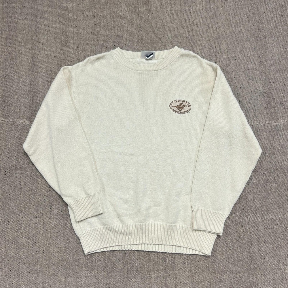 Vintage United States Postagel Sweater‎ Mens Large White 1990s Pony Express